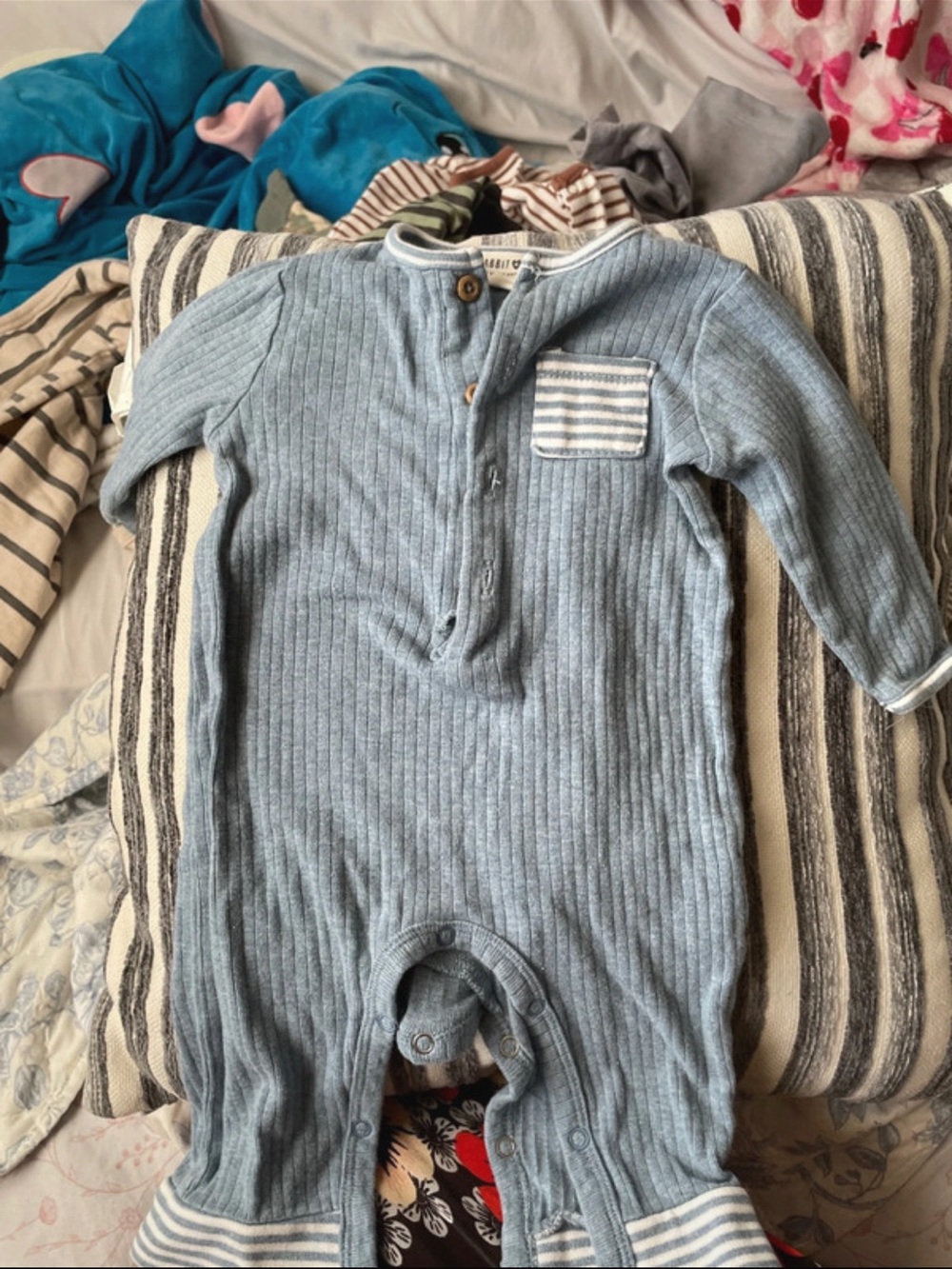 Soft Blue Ribbed Baby One-Piece Romper